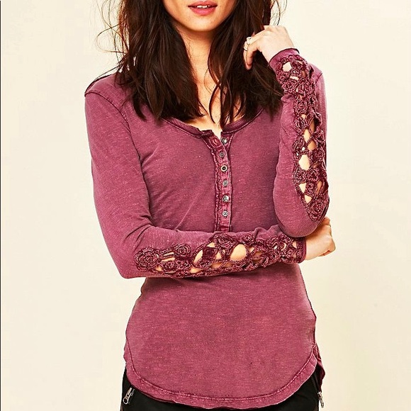 Free People Tops - NWOT Free People Crochet Lace Cuff Henley